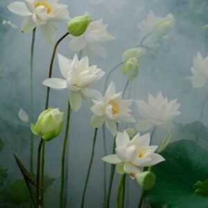 white,lotus,flowers,blossom,on,the,morning