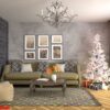 christmas tree with decorations in the living room. 3d illustrat