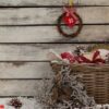 hanging wreath with basket full of decoration