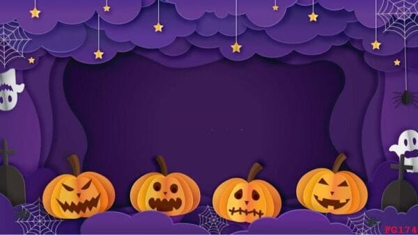 illustrations halloween background with pumpkin in paper cut style