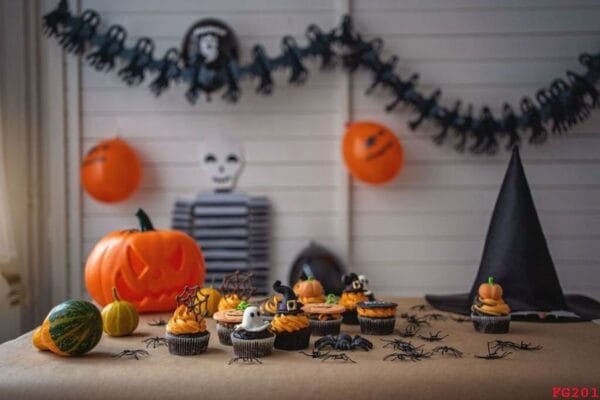 halloween decoration shot in a room with a white background wall