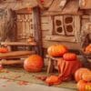 fairytale,oak,house,,interior,decor,,autumn,background,with,pumpkins.