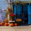 a,fall,harvest,display ,complete,with,pumpkins,,scarecrow,,autumn,flowers