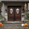 house,front,doors,with,halloween,skull,decorations,and,pumpkins