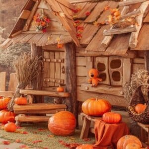 fairytale,oak,house,,interior,decor,,autumn,background,with,pumpkins.