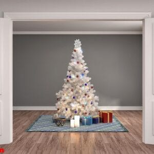 christmas tree with decorations in the living room. 3d illustrat