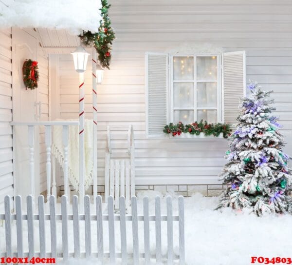 winter exterior of a country house with christmas decorations in the american style.