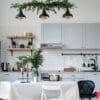 modern kitchen interior decorated for christmas