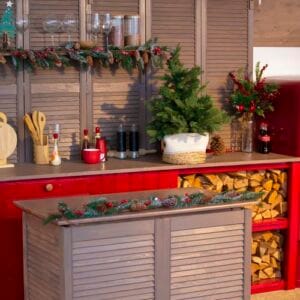 part of the kitchen interior with christmas decorations.