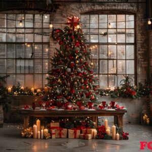 rustic christmas celebration with decorated tree and gift boxes in cozy industrial setting for festive holiday decor generative ai