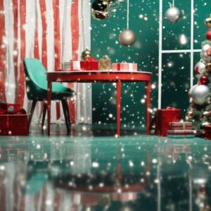 winter or christmas cozy interior. decorations, christmas tree, gifts and accessories. red and green color. ai generated