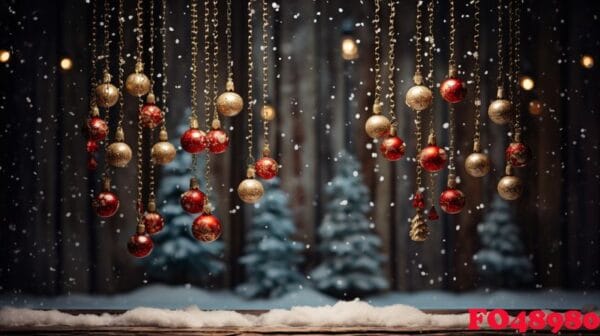 christmas ornament on beautiful winter scenery, xmas ball, copy space