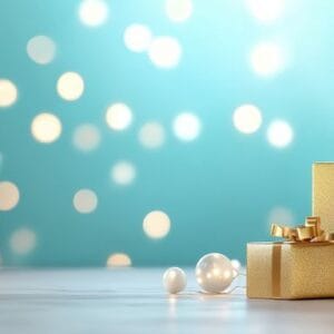 decorative gifts and lantern with tree lights during festive season