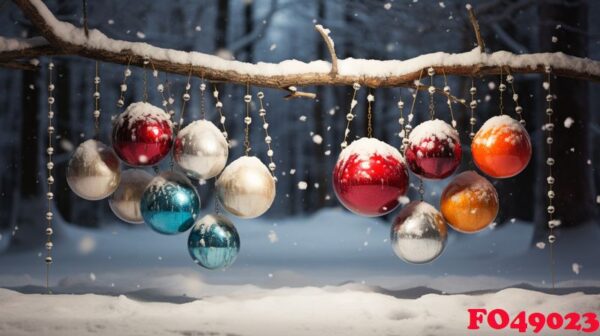 christmas ornament on beautiful winter scenery, xmas ball, copy space