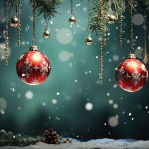 christmas ornament on beautiful winter scenery, xmas ball, copy space