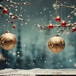 christmas ornament on beautiful winter scenery, xmas ball, copy space
