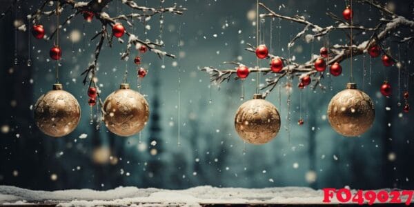 christmas ornament on beautiful winter scenery, xmas ball, copy space