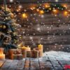 decorated christmas tree with presents and candles in snowy setting