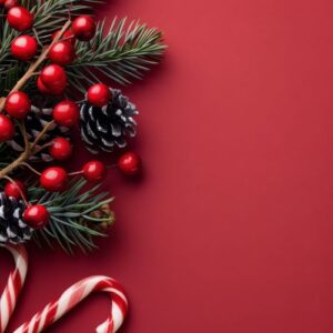 christmas decorations on red background