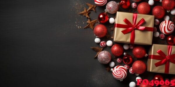 christmas wrapping present, gift box with ribbon, copy space