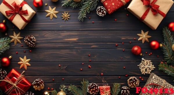 christmas decorations on wooden table