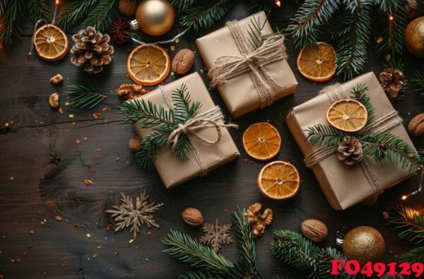 rustic christmas gifts wrapped with natural elements