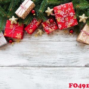 christmas background with decorations and gift boxes