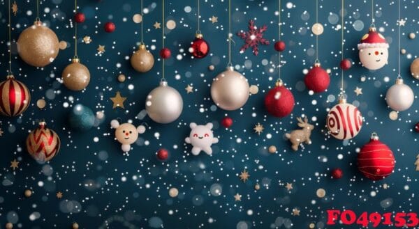 sparkling holiday ornaments hanging against a blurred blue background in winter season