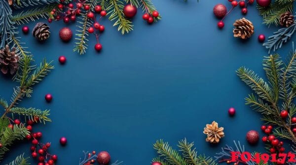 christmas decorations on blue background