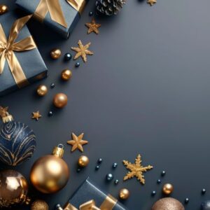 navy blue christmas gifts with gold accents