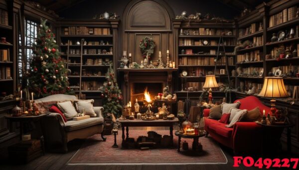 comfortable, illuminated living room with modern christmas decor generated by ai