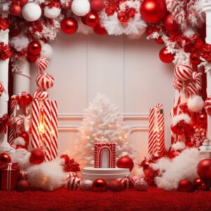 festive red and white yuletide backdrop. generative ai