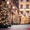 ai generative. christmas tree with cones on a city street illum