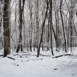 tranquil scene of a snowy forest with frosted branches