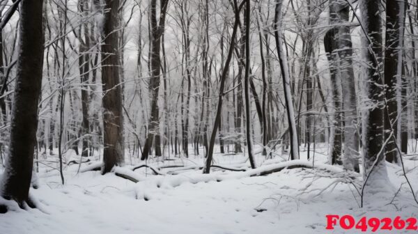 tranquil scene of a snowy forest with frosted branches