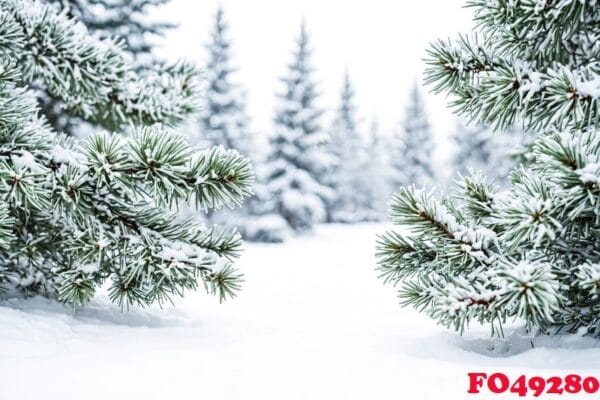 snow covered pine branches in a winter forest