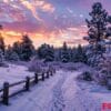 winter wonderland at twilight with fresh snow covering a forest