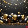 happy new year background with balloons and confetti black desig