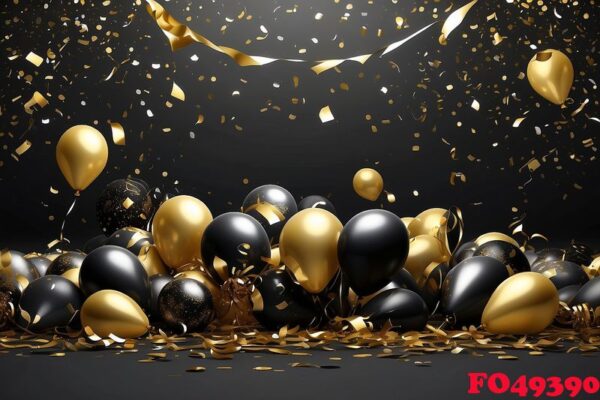 happy new year background with balloons and confetti black desig