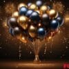 happy new year greeting with balloons and fireworks