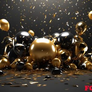 happy new year background with balloons and confetti black desig