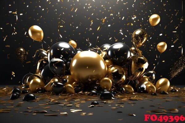 happy new year background with balloons and confetti black desig