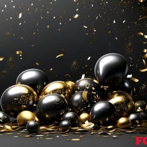 happy new year background with balloons and confetti black desig