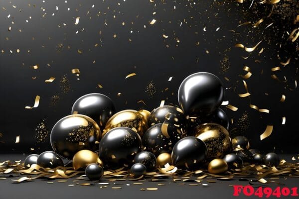 happy new year background with balloons and confetti black desig