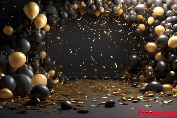 happy new year background with balloons and confetti black desig