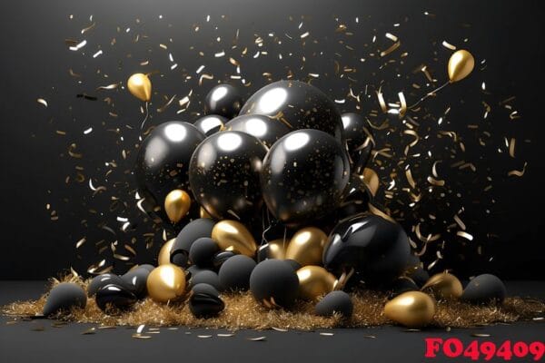 happy new year background with balloons and confetti black desig