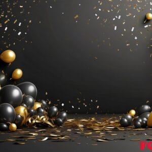 happy new year background with balloons and confetti black desig