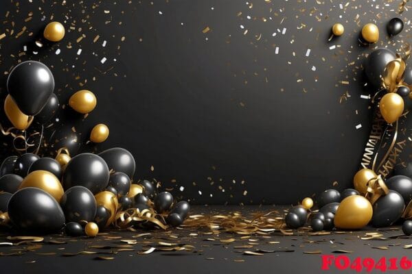 happy new year background with balloons and confetti black desig