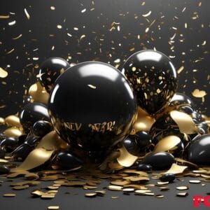 happy new year background with balloons and confetti black desig