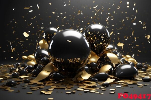 happy new year background with balloons and confetti black desig